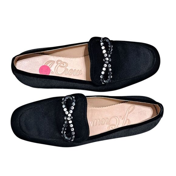 J. Crew Marie Bow Elegant Slip On Loafers Rhinestone Detail Satin Size 6.5 Black - Picture 11 of 16